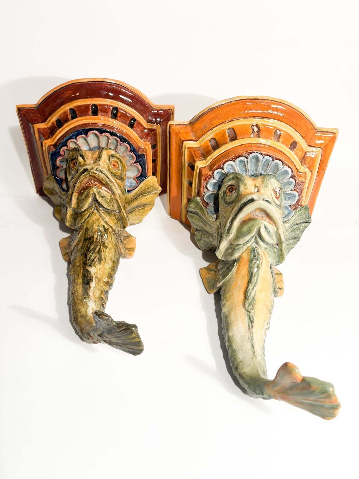 Pair Of Ceramic Shelves From Central Italy In The Shape Of A Fish, 19th Century photo furniture