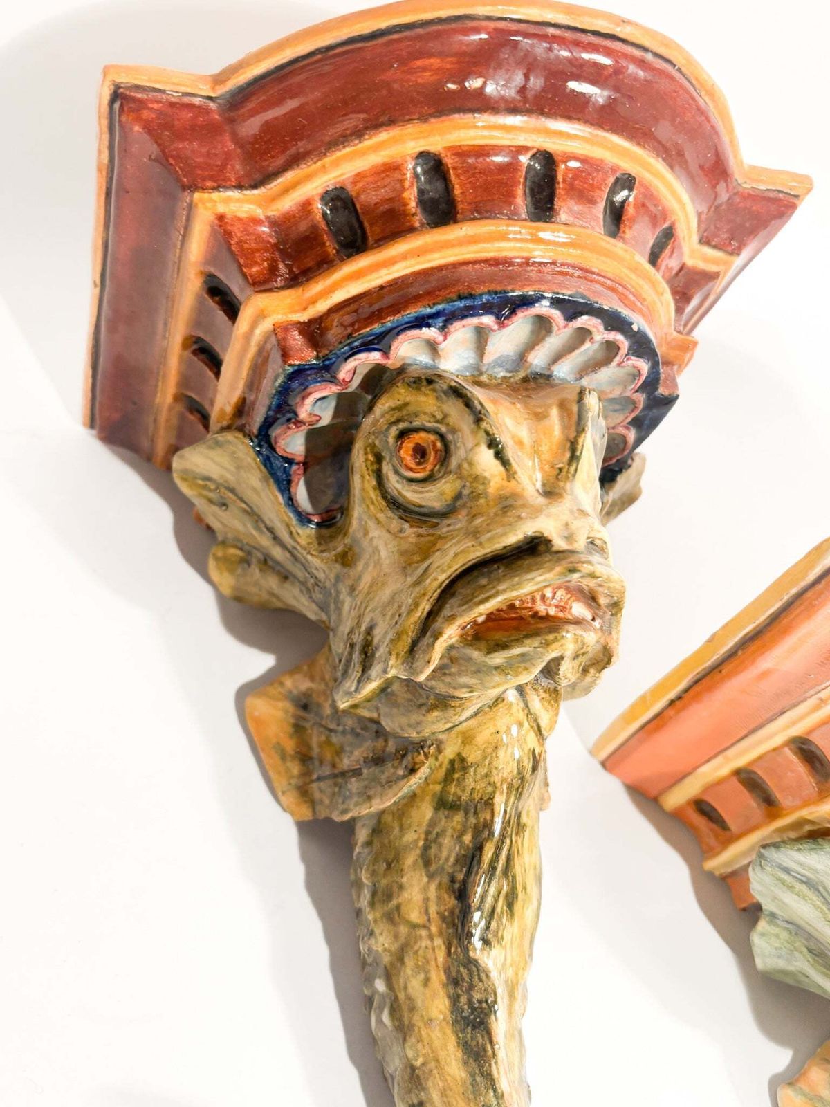 Pair Of Ceramic Shelves From Central Italy In The Shape Of A Fish, 19th Century photo Furniture