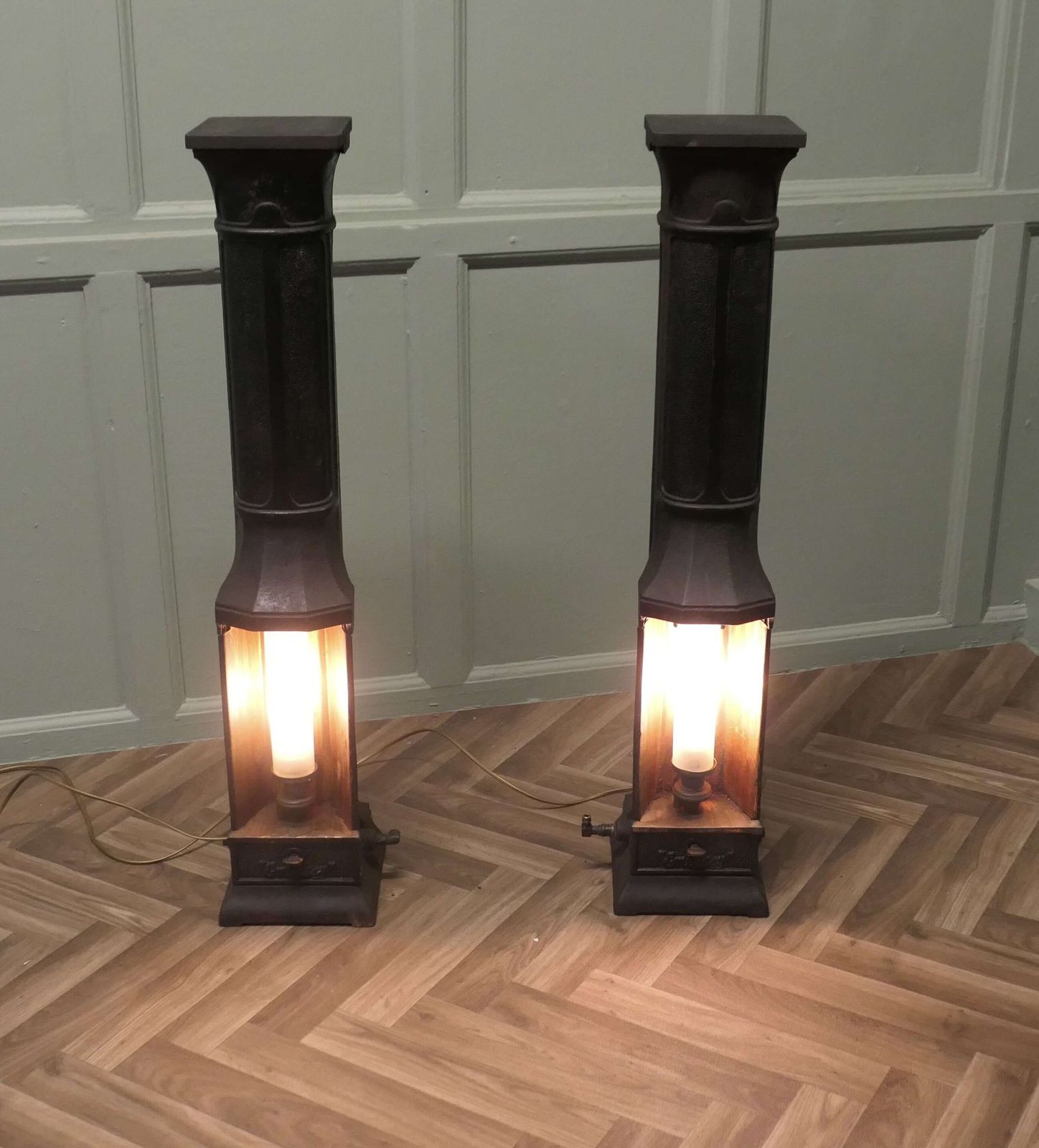 A Pair Of French Cast Iron Green House Heater Lamps photo for sale