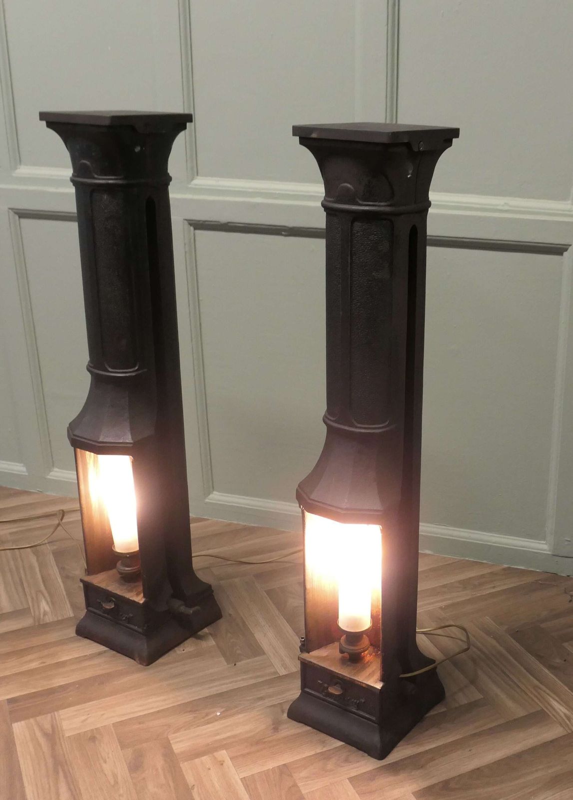 A Pair Of French Cast Iron Green House Heater Lamps photo Lighting
