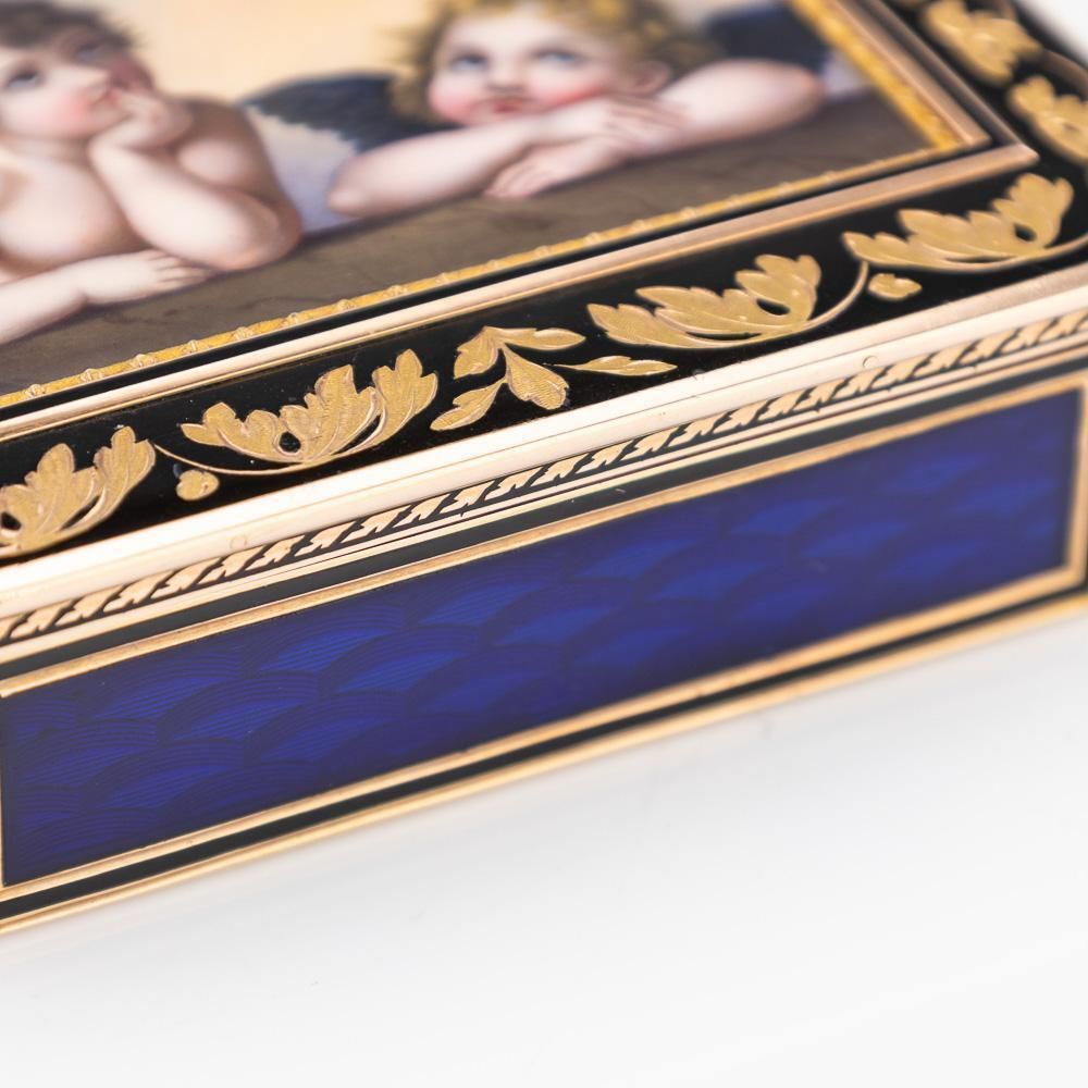 photo for sale 19thc German 18k Gold & Enamel Snuff Box, Raphael's Sistine Madonna, Hanau C1810