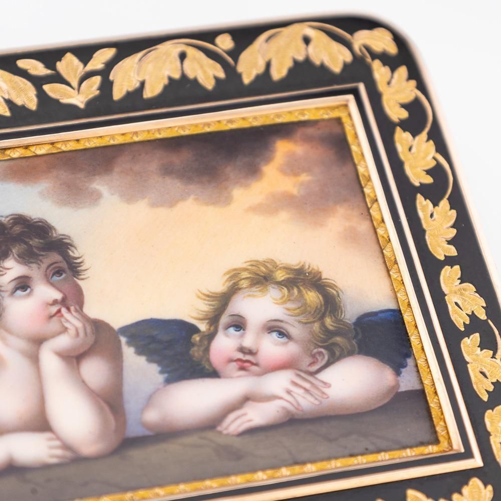 photo buy 19thc German 18k Gold & Enamel Snuff Box, Raphael's Sistine Madonna, Hanau C1810