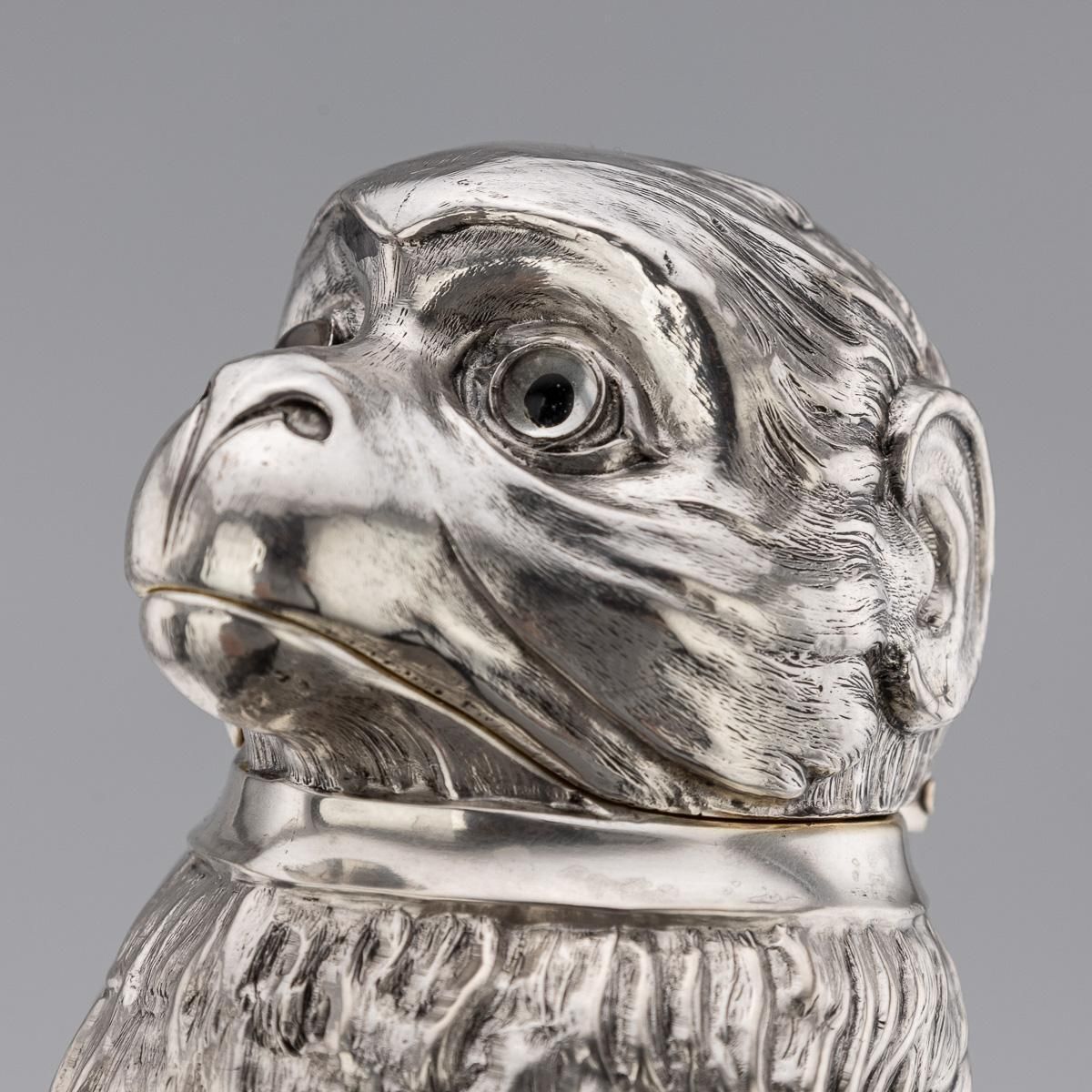 Home Decor Antique 20thc German Solid Silver & Glass Novelty Monkey Claret Jug C.1900 photo