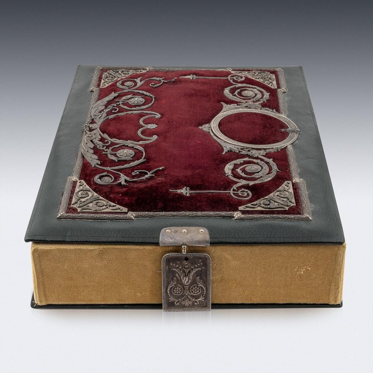 Antique 19th Century Russian Solid Silver, Velvet & Leather Book Cover C.1890 photo Home Decor