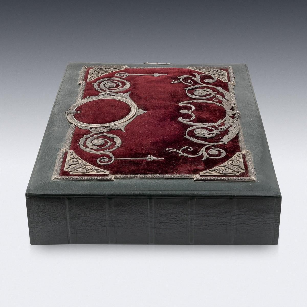 Antique 19th Century Russian Solid Silver, Velvet & Leather Book Cover C.1890 photo vinterior