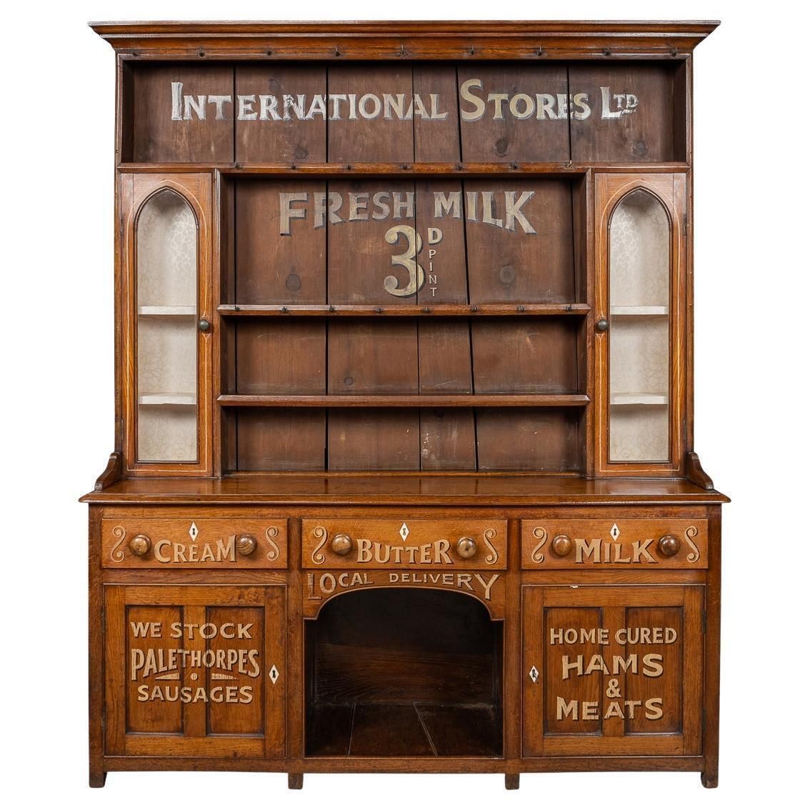 Antique 19th Century Victorian Solid Oak & Glass Dresser, Later Painted C.1880