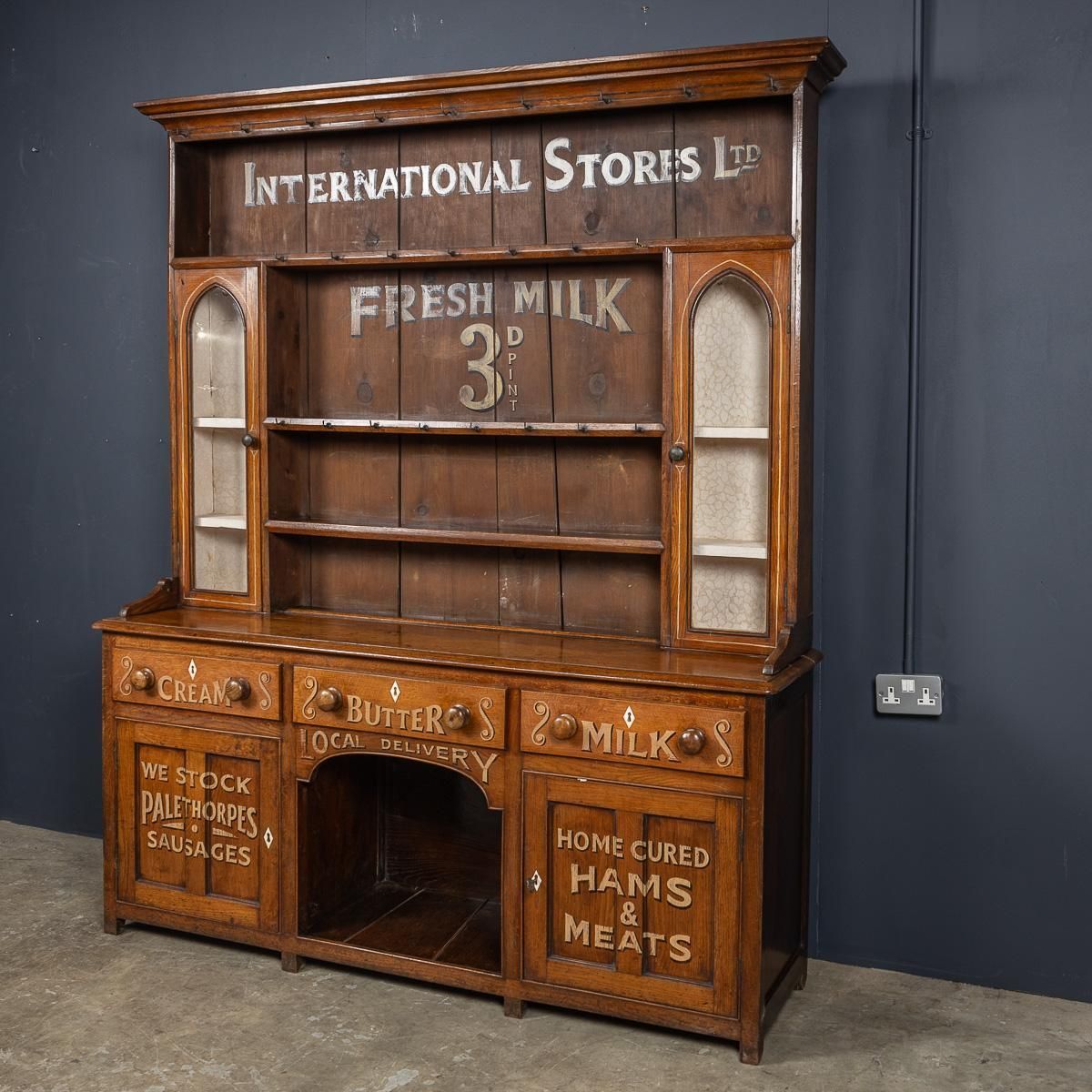 Antique 19th Century Victorian Solid Oak & Glass Dresser, Later Painted C.1880 photo for sale