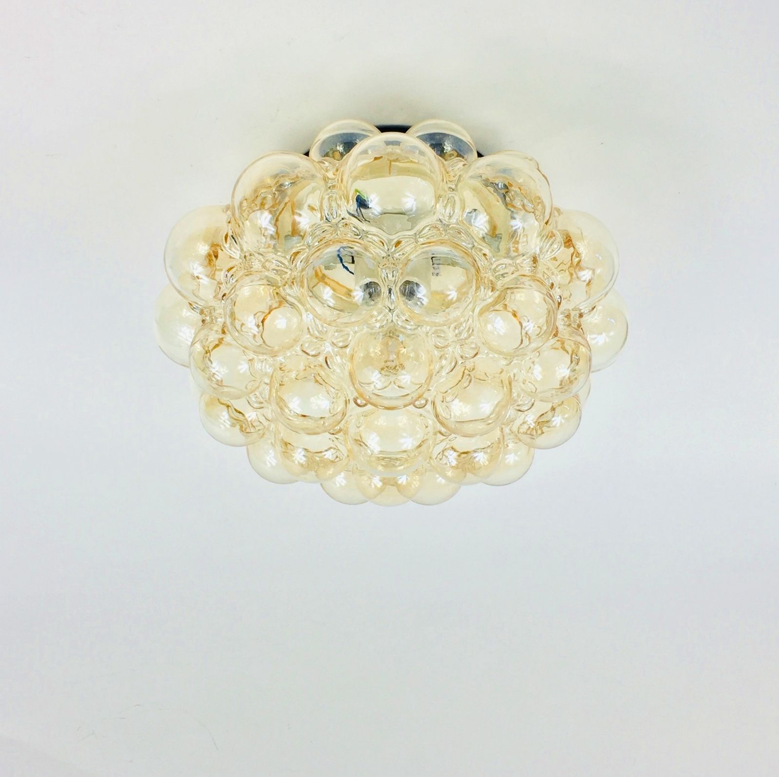 Grote Mid Century Amber Bubbelglas Plafondlamp Van Helena Tynell Voor Limburg, Duitsland, Jaren 1970 photo for sale
