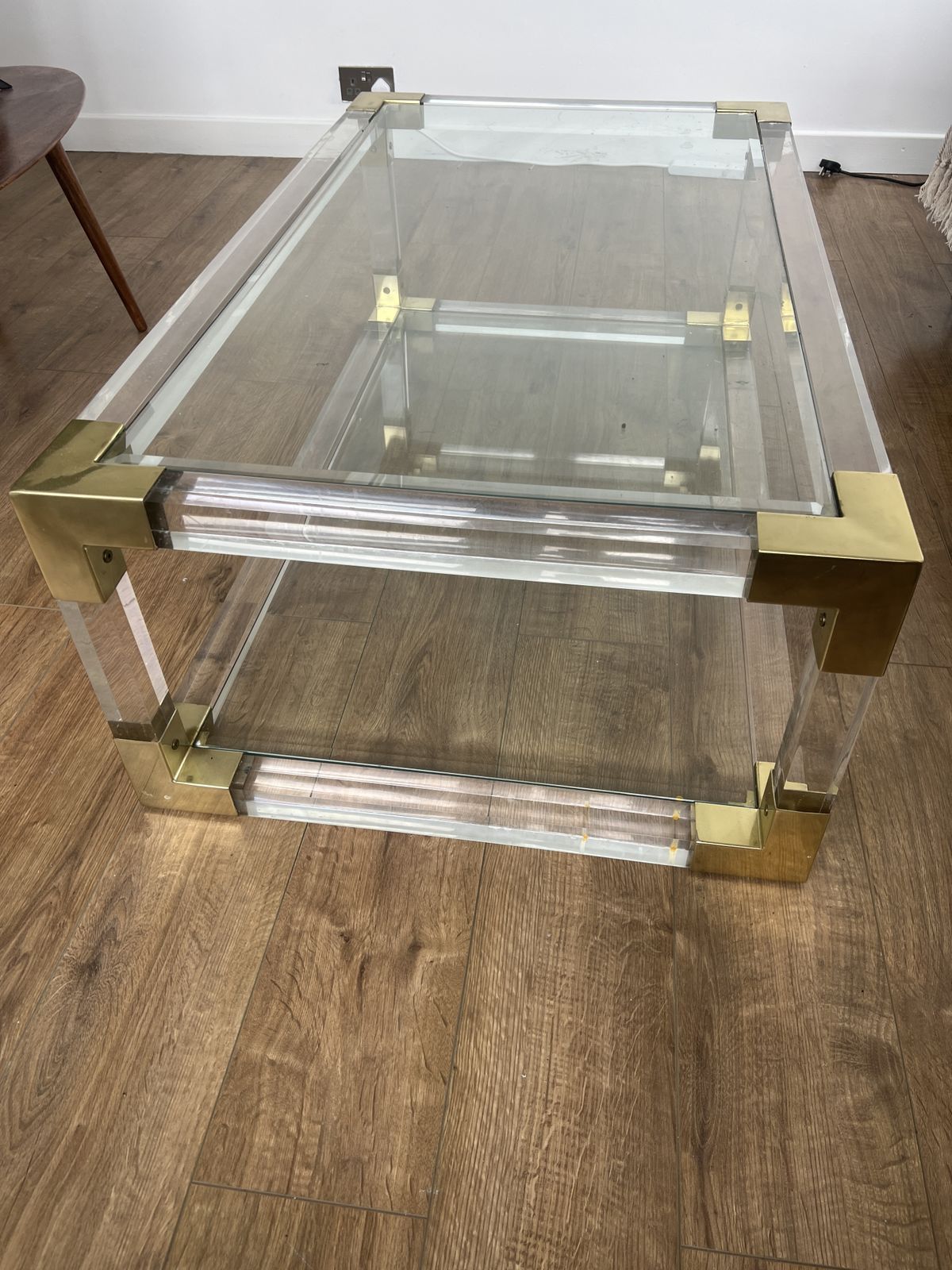 Charles Hollis Jones Vintage Glass, Lucite & Brass Coffee Table photo furniture