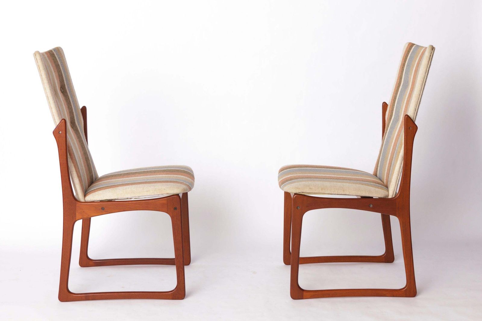 Set Of 4 Vintage Teak Dining Chairs By Vamdrup – 1970s Danish Design, Original Striped Upholstery photo Furniture