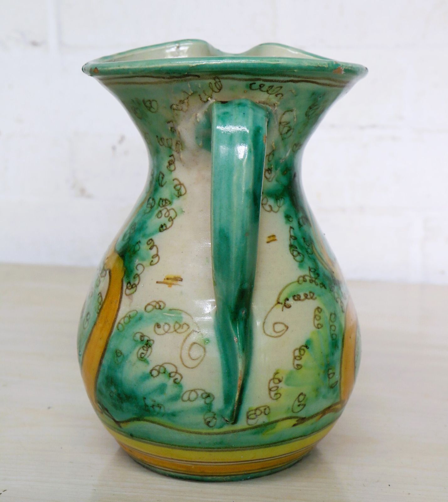 Antique Spanish San Jose Pottery Jug Ewer Hand Painted And Beautiful photo vinterior