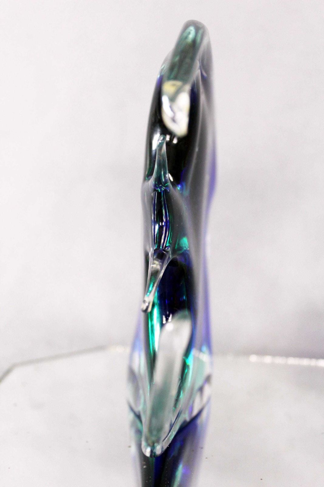 photo furniture Large Vintage Murano Italian Art Glass Fish, Fish Glass Sculpture, Sommerso Technique, Original Label, Blue Green Layer, Hand Made Flattened