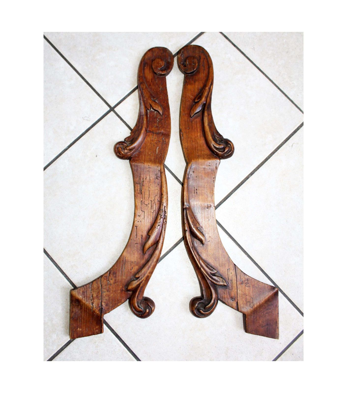 Set Of Two Large Antique French Flemish Ornate Wood Molding, Acanthus Architectural, Furniture, Wall Decor, Hand Carved, Ornamental