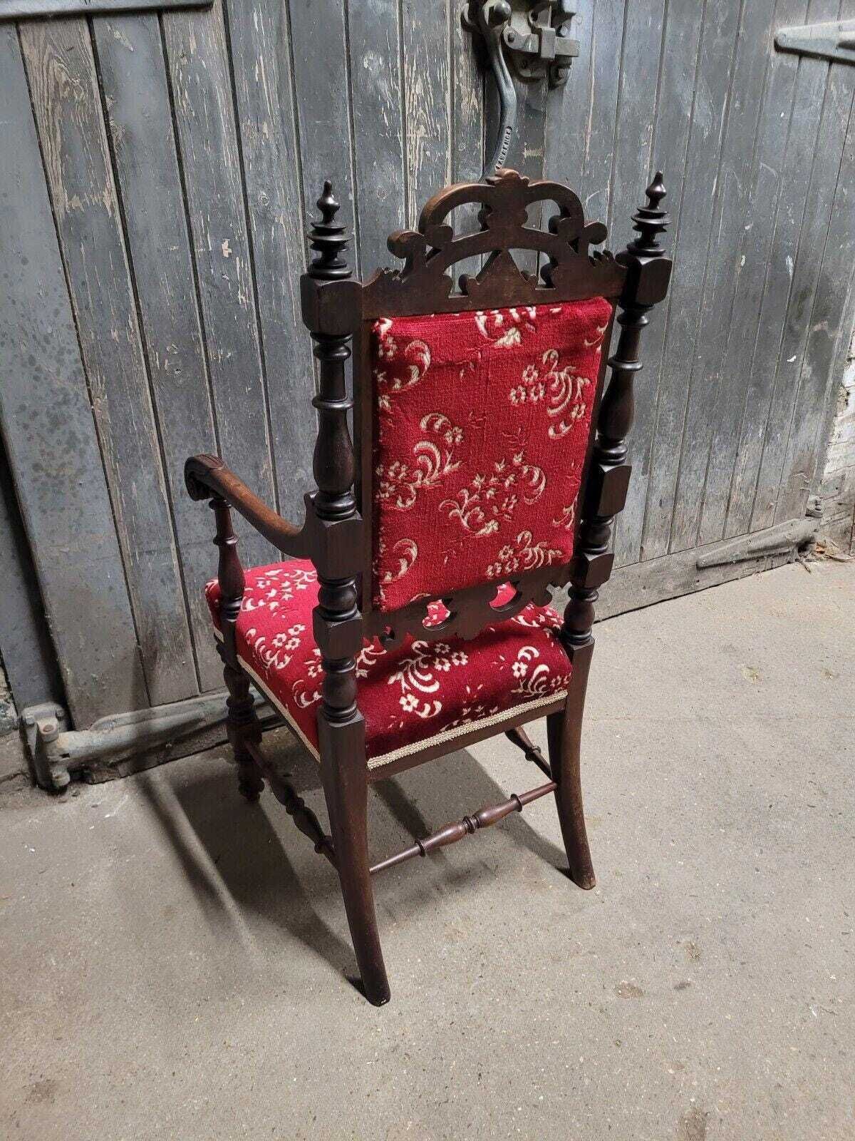 Antique 19th Century Victorian Upholstered Armchair And Footstool photo vintage
