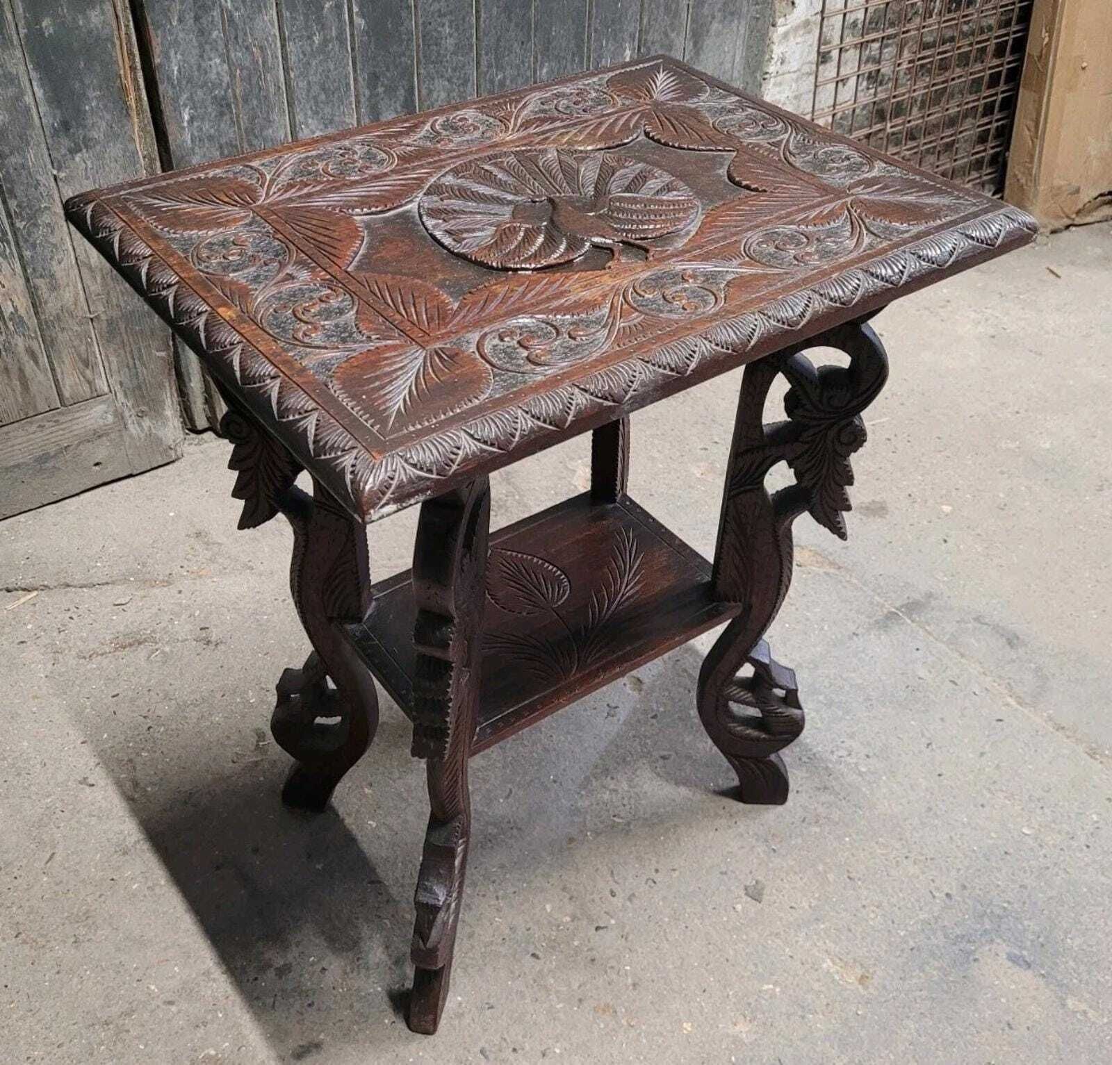 Antique Anglo Indian Carved Hardwood Side Table Hall Table Occasional Table photo for sale
