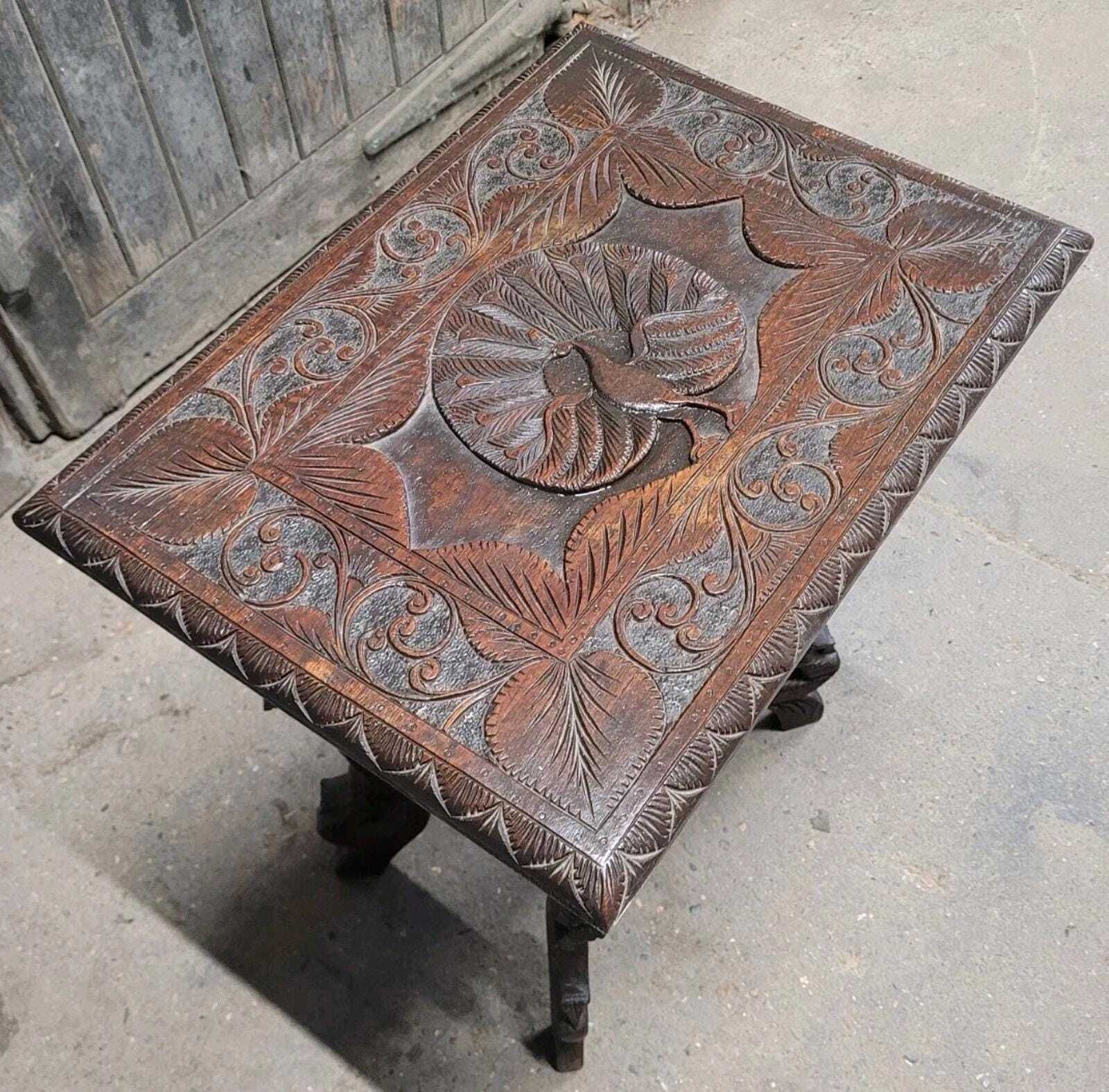 Antique Anglo Indian Carved Hardwood Side Table Hall Table Occasional Table photo 399.0