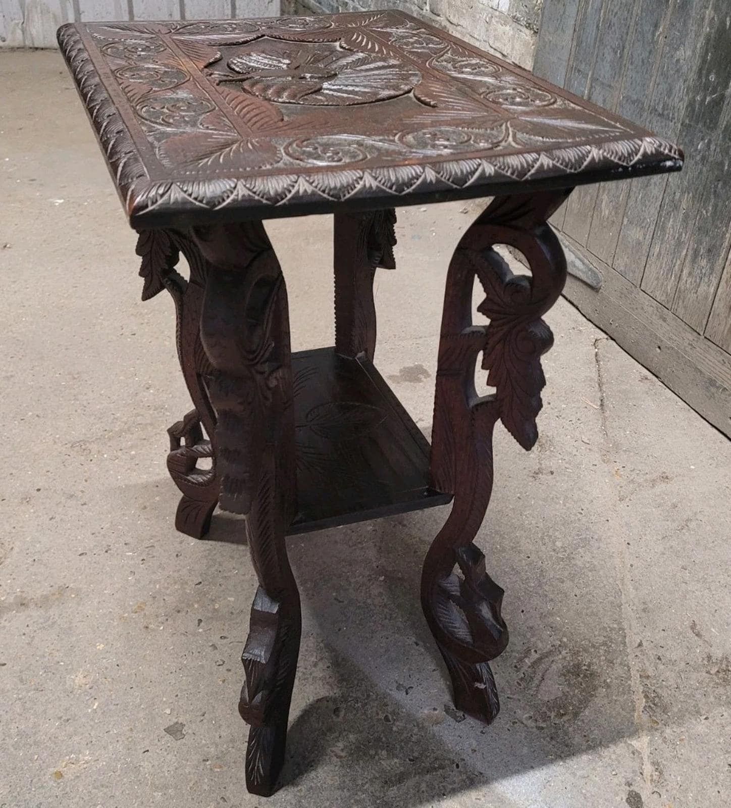 Antique Anglo Indian Carved Hardwood Side Table Hall Table Occasional Table photo vintage