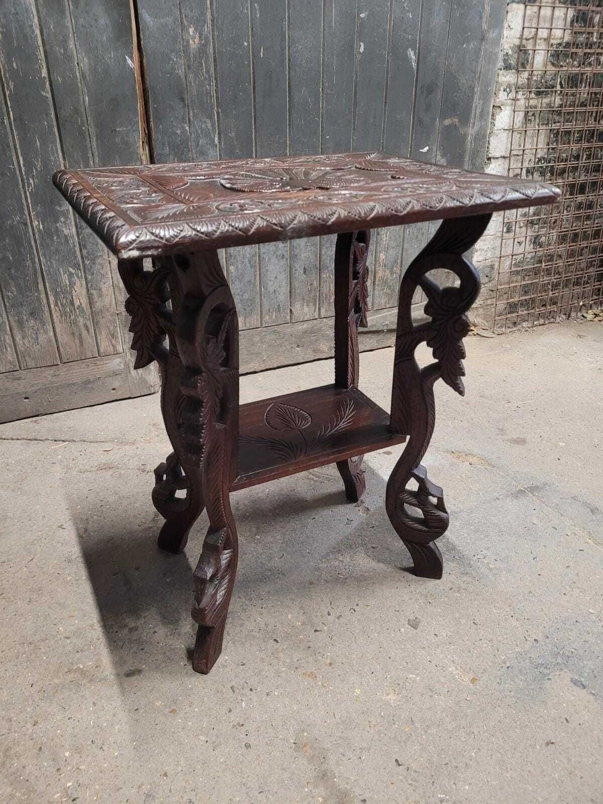 photo furniture Antique Anglo Indian Carved Hardwood Side Table Hall Table Occasional Table
