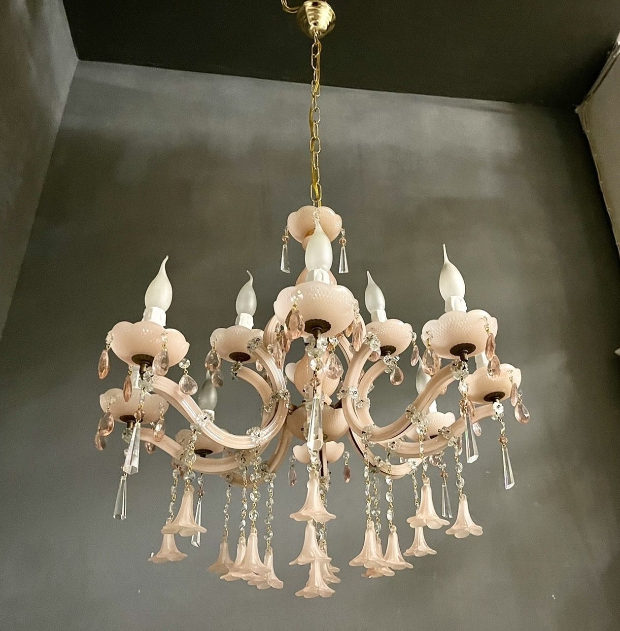 Lighting Italian Pink Murano Glass Flower Chandelier photo