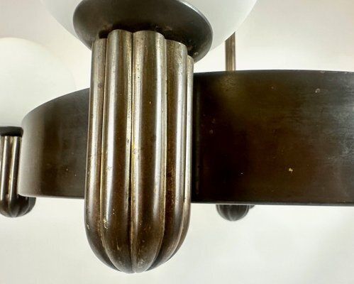 Arts And Crafts Bronze 6 Arm Chandelier, 1910s photo Lighting
