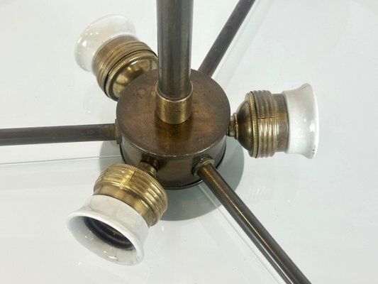 photo vintage Arts And Crafts Bronze 6 Arm Chandelier, 1910s