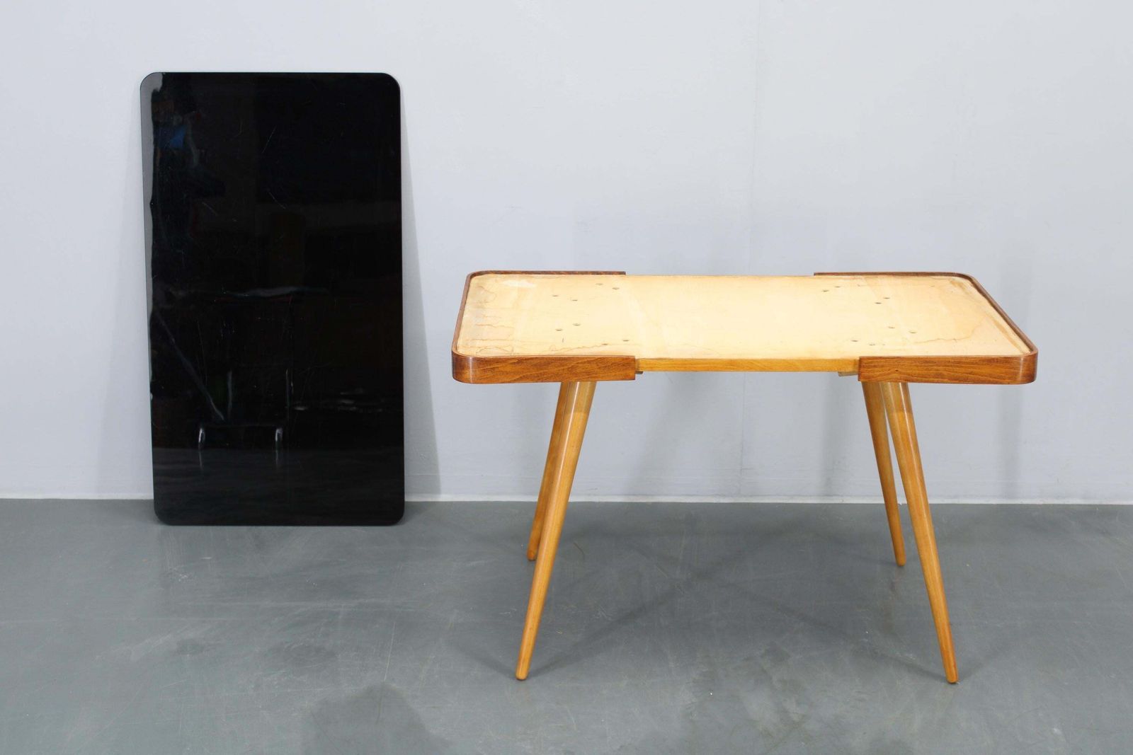 1960s Beech Coffee Table With Opaxy Glass Top, Czechoslovakia photo vintage