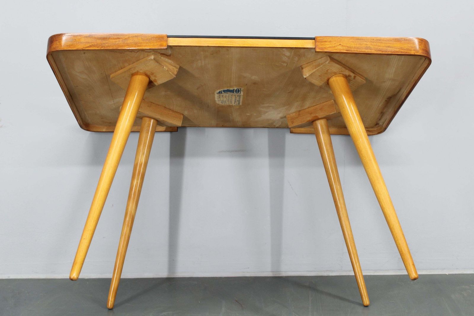 photo vintage 1960s Beech Coffee Table With Opaxy Glass Top, Czechoslovakia