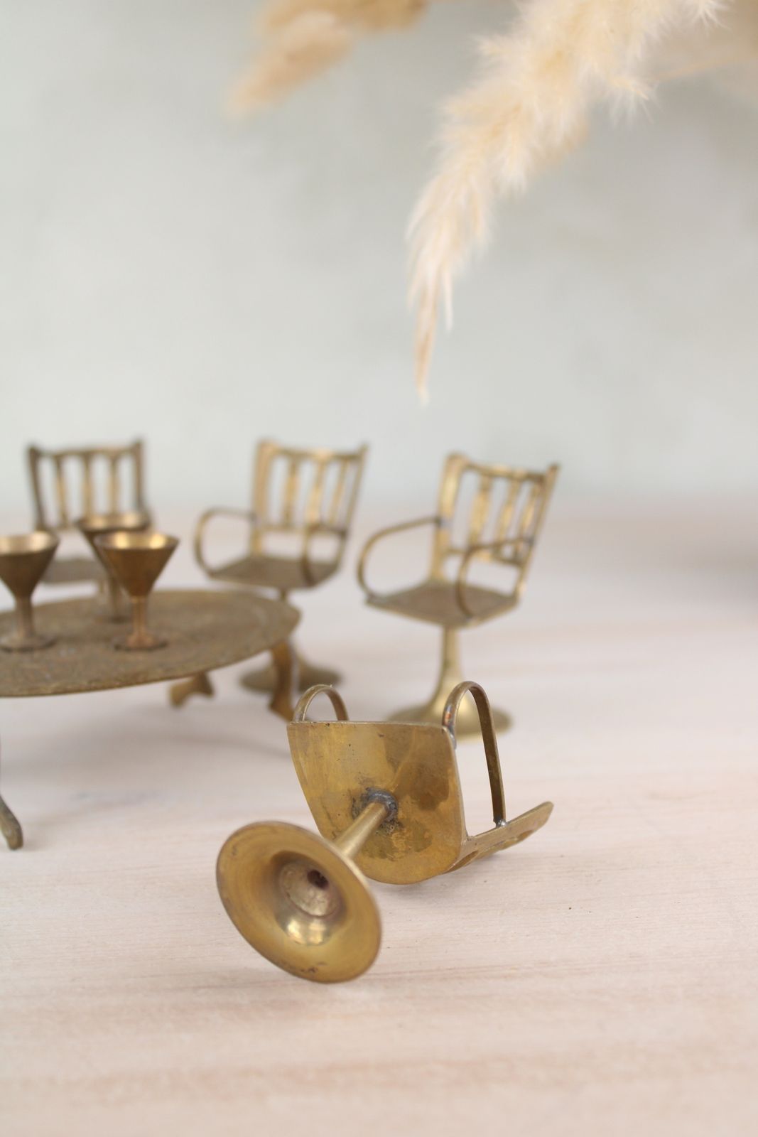 Set Of Miniature Brass Chairs And A Table photo Home Decor
