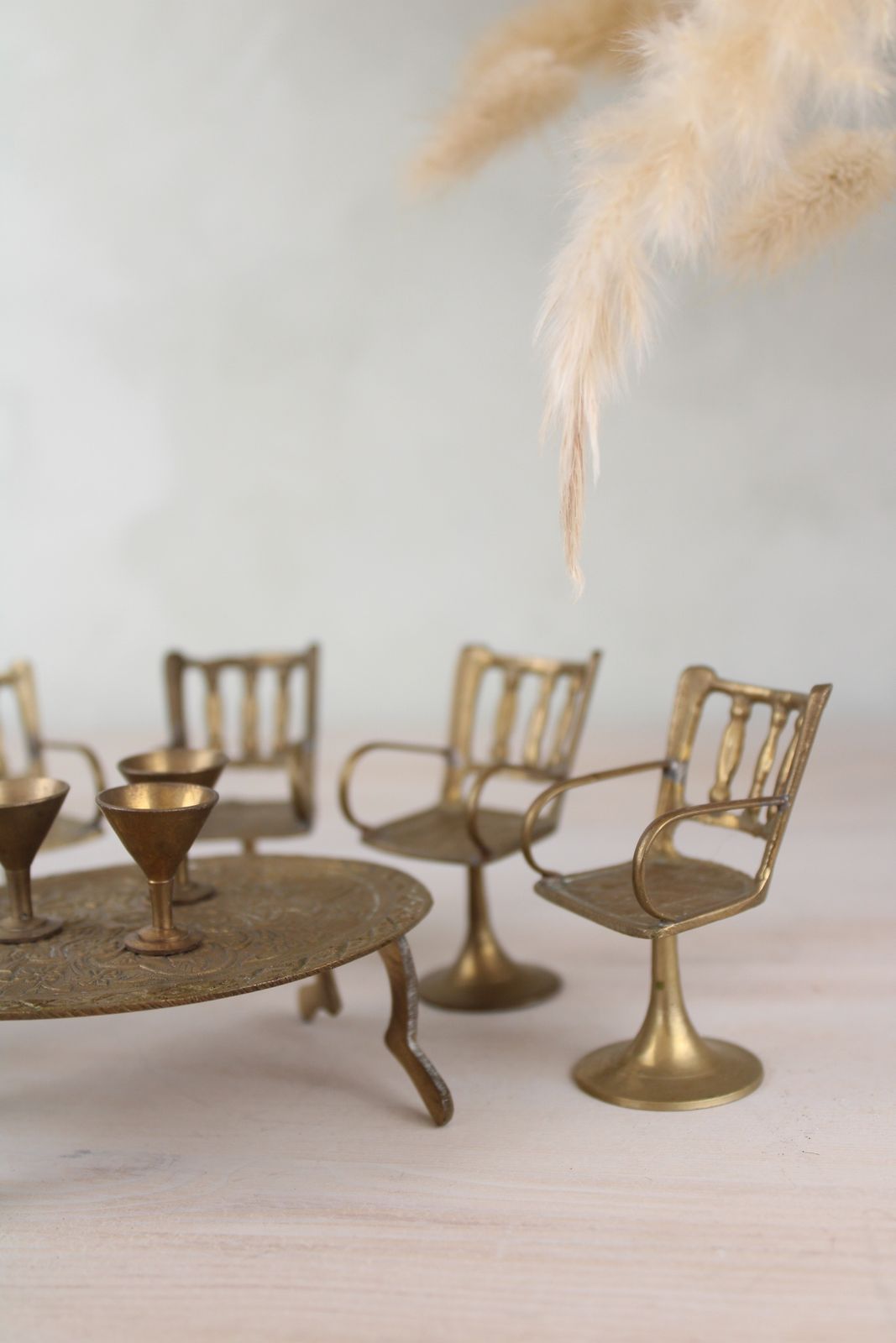 60.0 Set Of Miniature Brass Chairs And A Table photo
