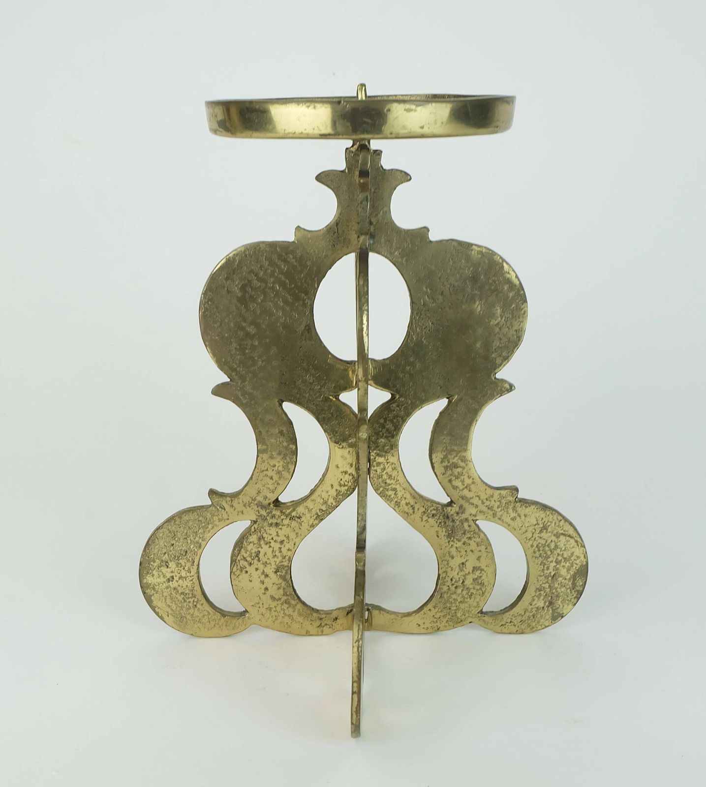 1960s Mid Century Brutalist Brass Candleholder For One Big Candle photo for sale