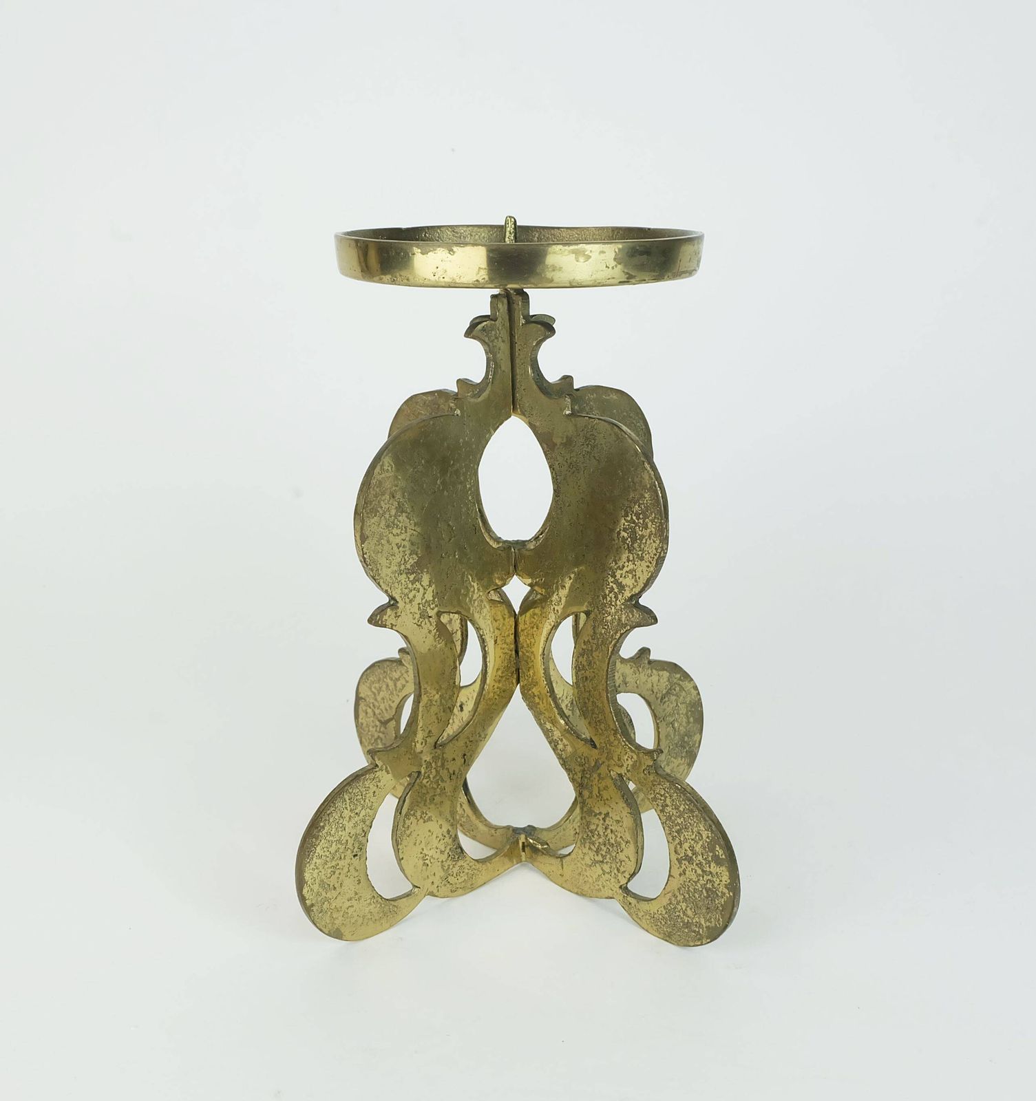 1960s Mid Century Brutalist Brass Candleholder For One Big Candle photo vintage