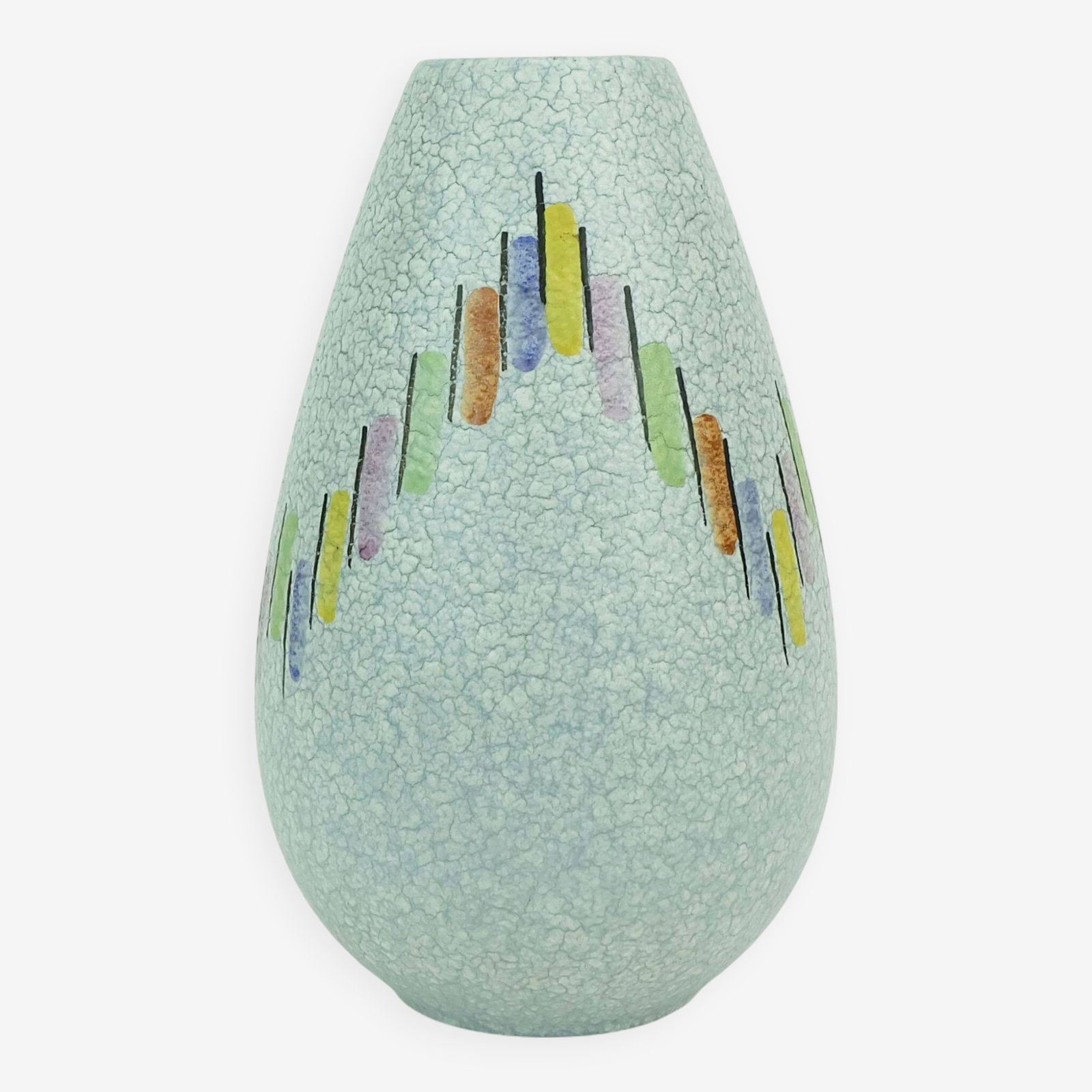 Steuler Mid Century Modern Ceramic Vase 1950s Drip Glaze Colorful Pattern