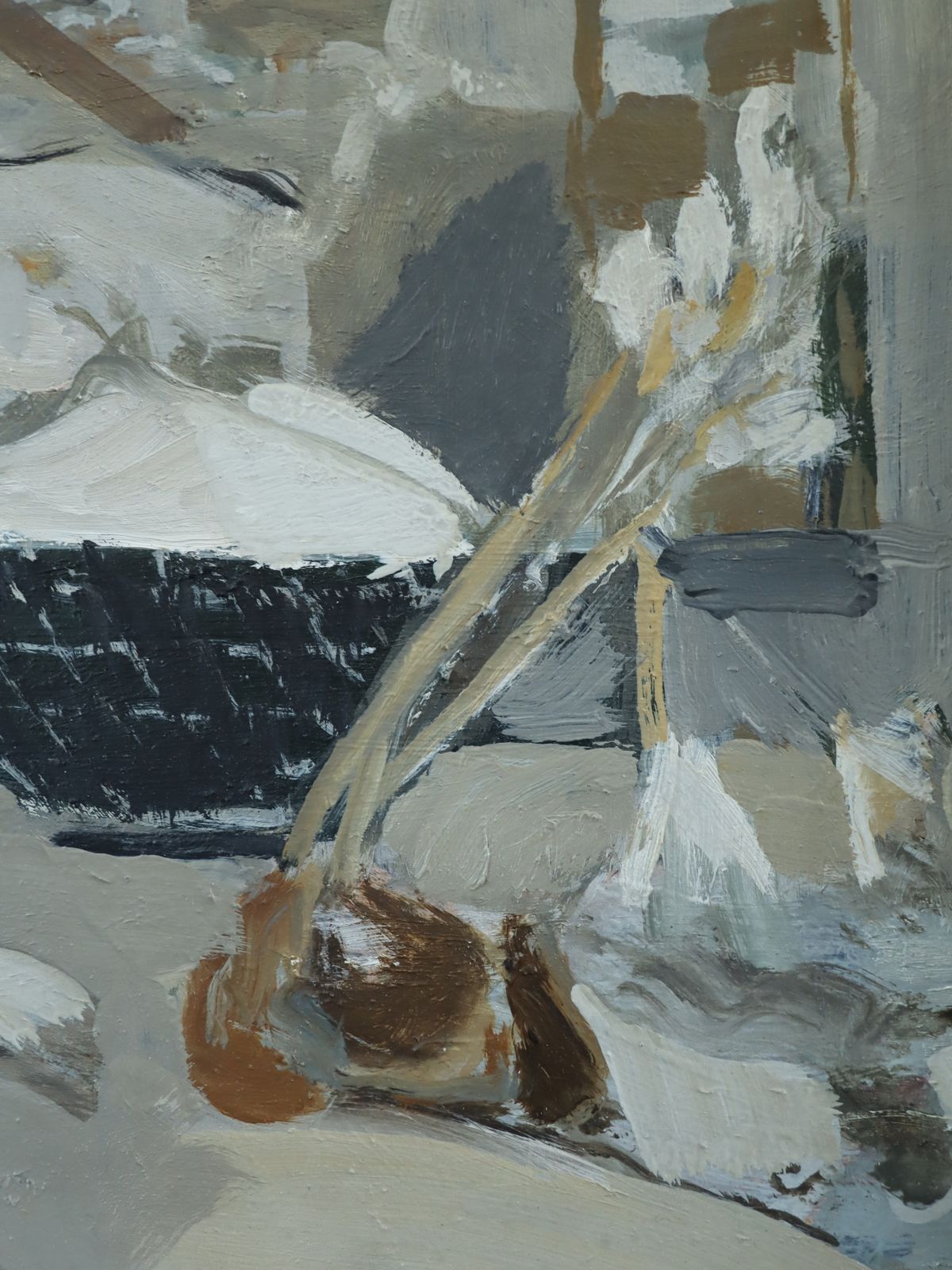 photo furniture Snowy Rooftops  Oil Painting, Mid 20th Century