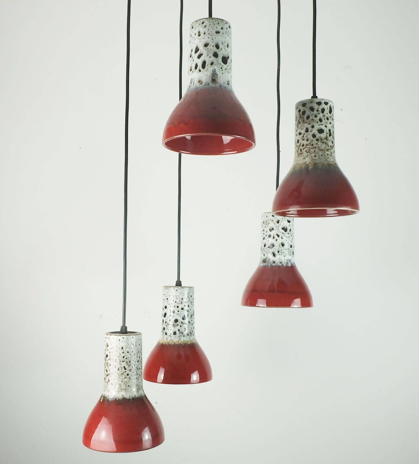 426.0 1970s Mid Century Pendant Light 5 Light Cascading Lamp With Fat Lava Cerami photo
