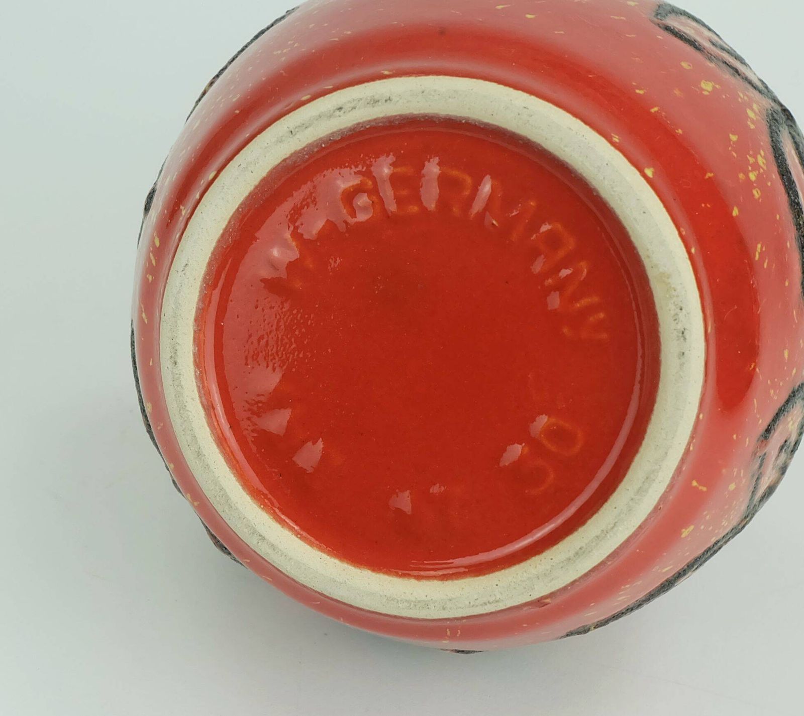 Bay Keramik 1960's 70's Vintage Vase Red Yellow Black Lava Pattern Model 67 photo vintage