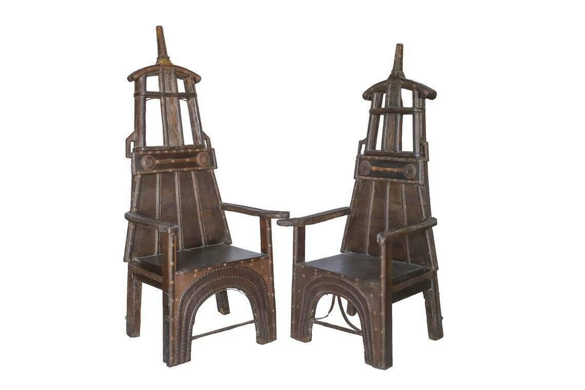 Upcycled Handcrafted Bullock Cart Chairs (Pair) | Solid Wood From Punjab, India, Circa 1900 photo for sale