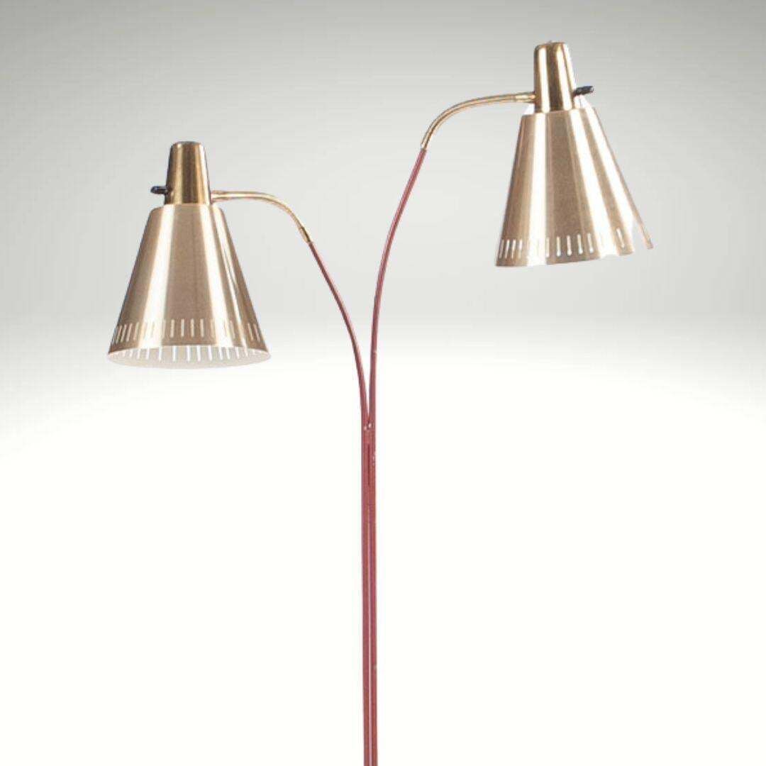 Red Lacquered And Brass Floor Lamp By Eskilstuna Elektro Fabriks Ab photo for sale