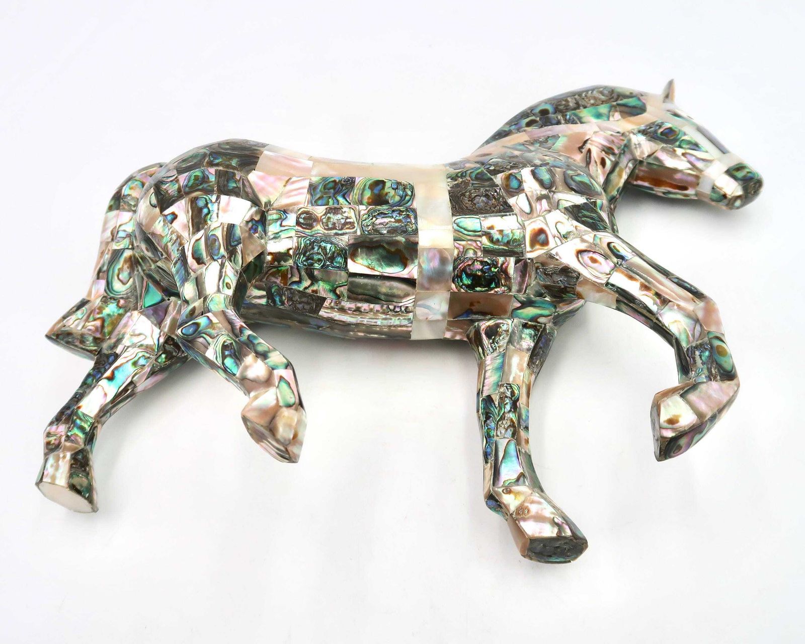 photo furniture Large Mexican Horse Sculpture Inlaid With Mother Of Peal Abalone Shell, 1970s / Inlay, Mosaic, Animal, Art, Mexico, Boho Chic Bohemian Folk