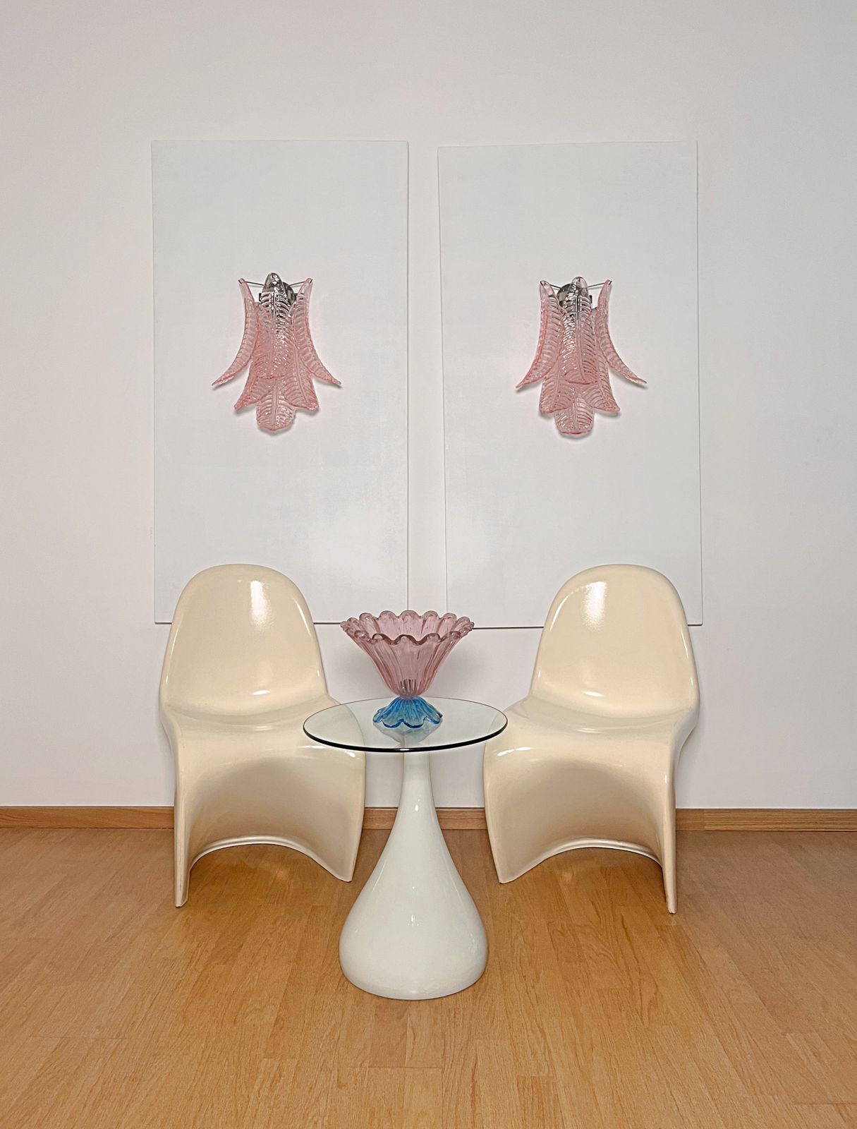 Pair Of Vintage Murano Pink Felci Glass Wall Sconces photo furniture