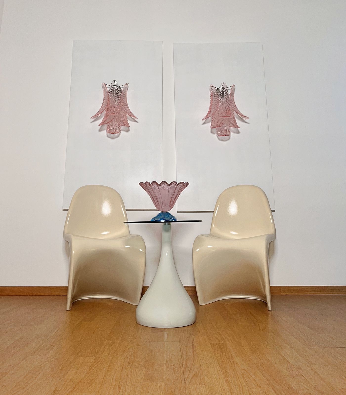Pair Of Vintage Murano Pink Felci Glass Wall Sconces photo for sale