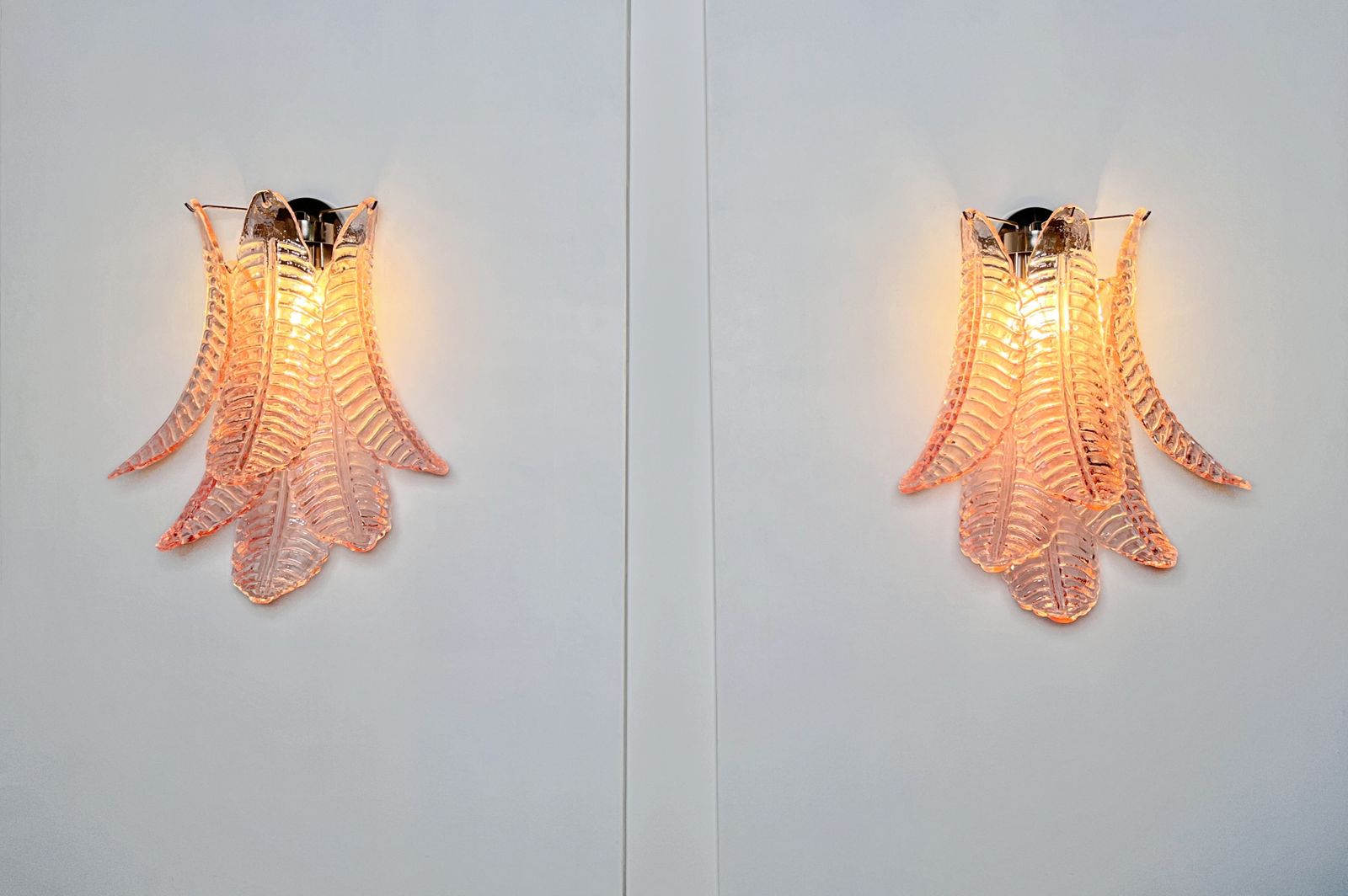 photo buy Pair Of Vintage Murano Pink Felci Glass Wall Sconces