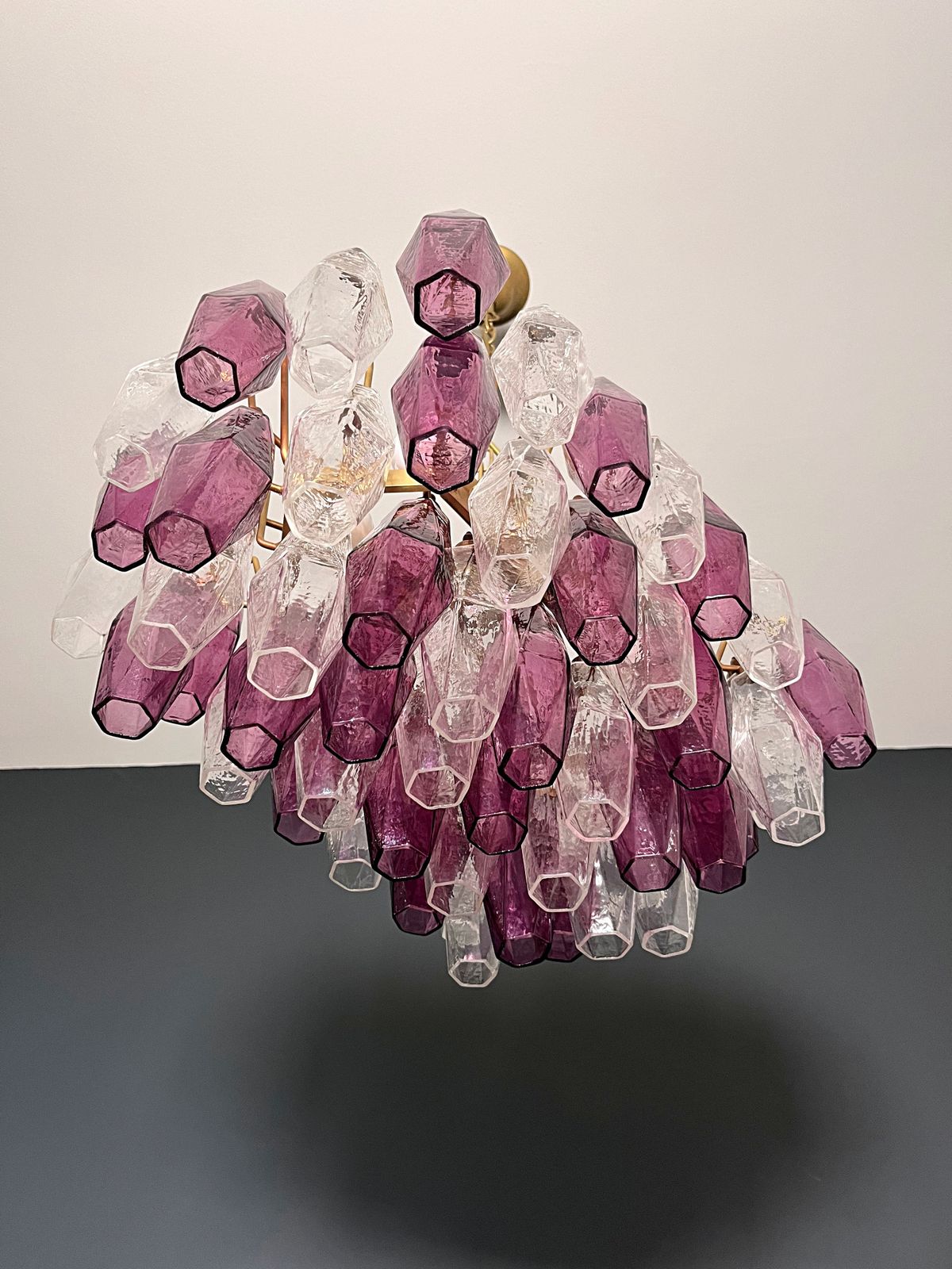 Elegant Murano Poliedri Chandelier   Carlo Scarpa   Clear And Amethyst Glasses photo vinterior