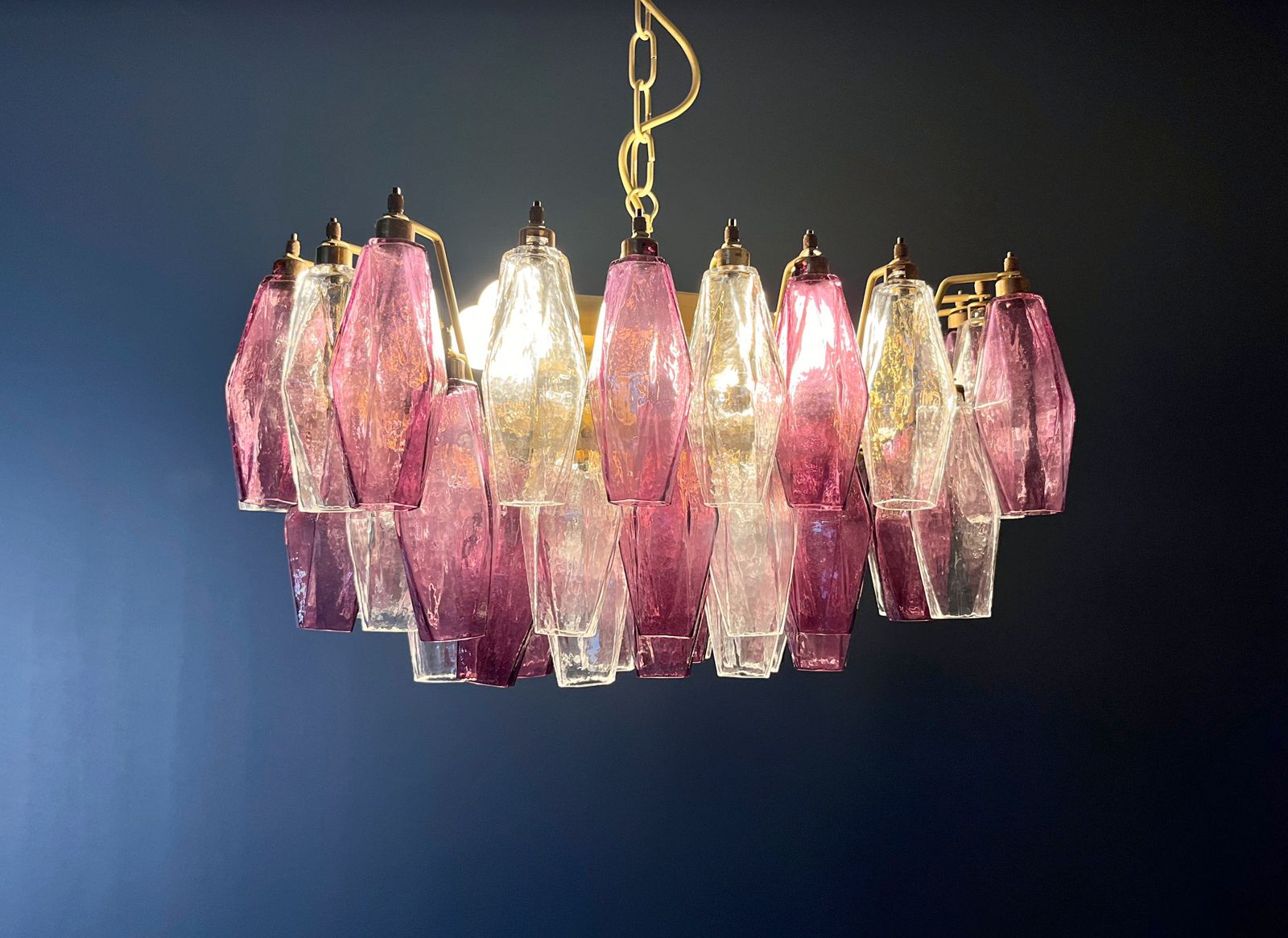photo for sale Elegant Murano Poliedri Chandelier   Carlo Scarpa   Clear And Amethyst Glasses