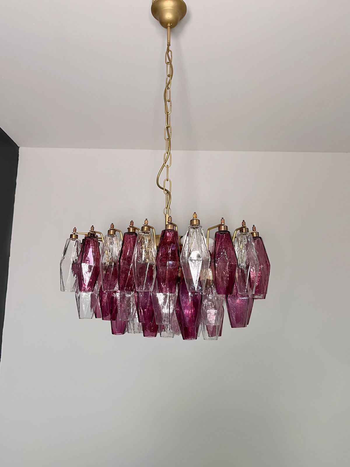 1150.0 Elegant Murano Poliedri Chandelier   Carlo Scarpa   Clear And Amethyst Glasses photo