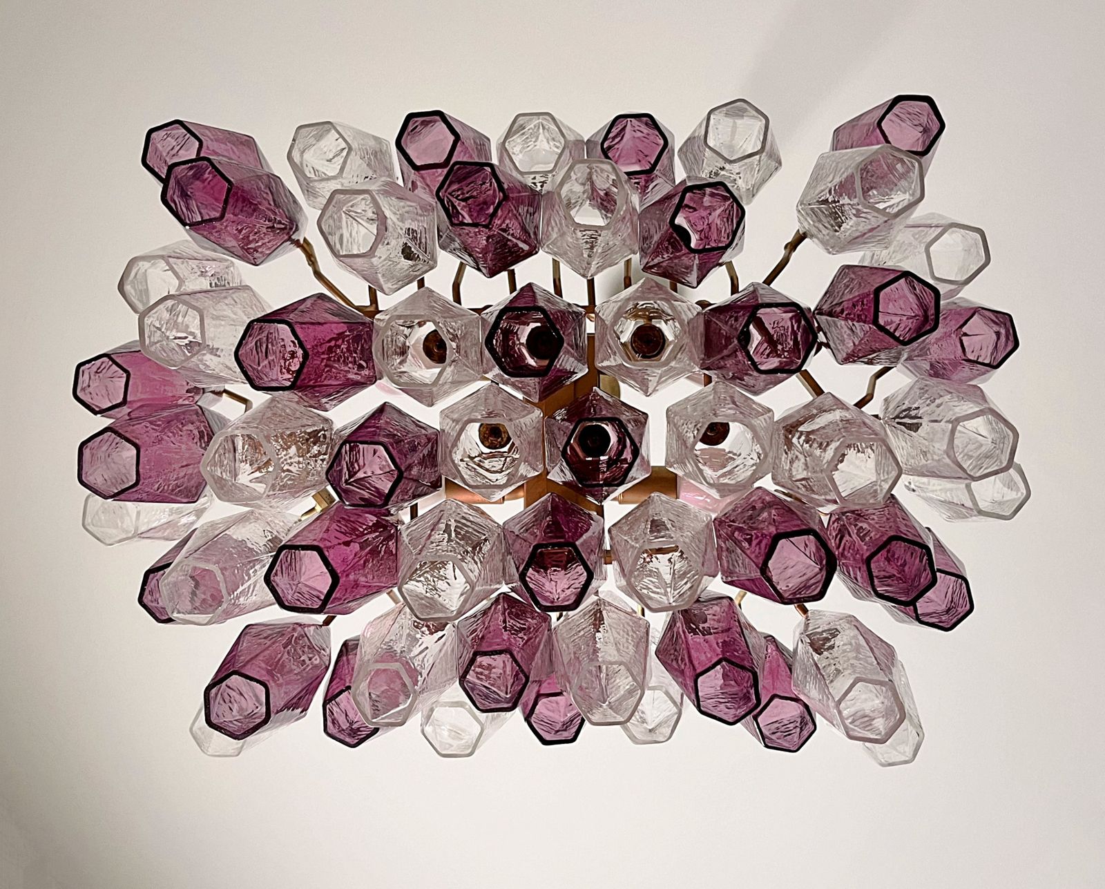 photo vintage Elegant Murano Poliedri Chandelier   Carlo Scarpa   Clear And Amethyst Glasses