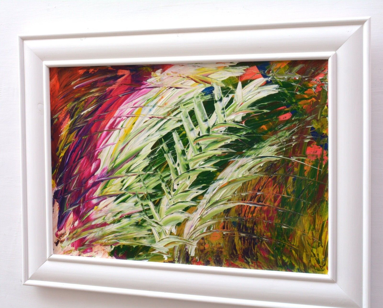 Large Original  Framed Abstract Painting Jungle Fever Tropical 34.5x26.5" photo 313.0