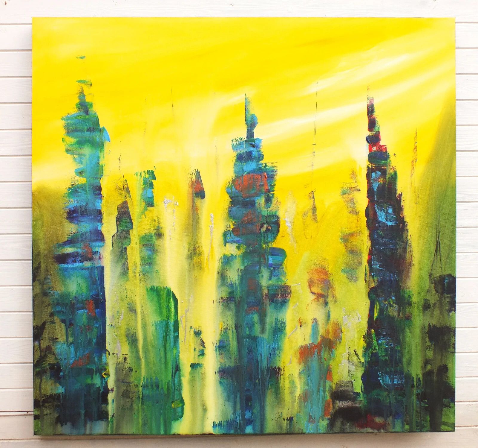 Large Abstract Cityscape Painting City Spires Signed  James Lucas 90cm X 90cm photo buy
