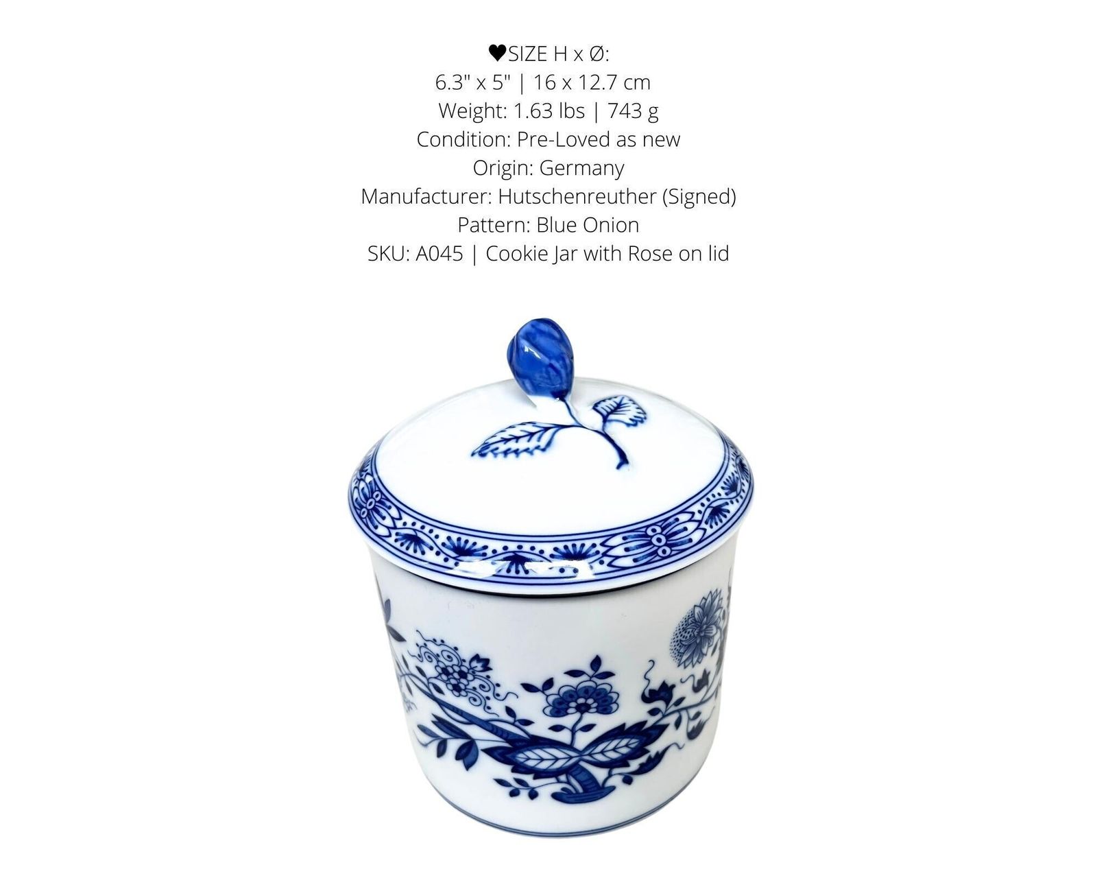 Porseleinen Koektrommel | 1 Stuk | Vintage Blauw Uien Patroon Van Hutschenreuther photo for sale