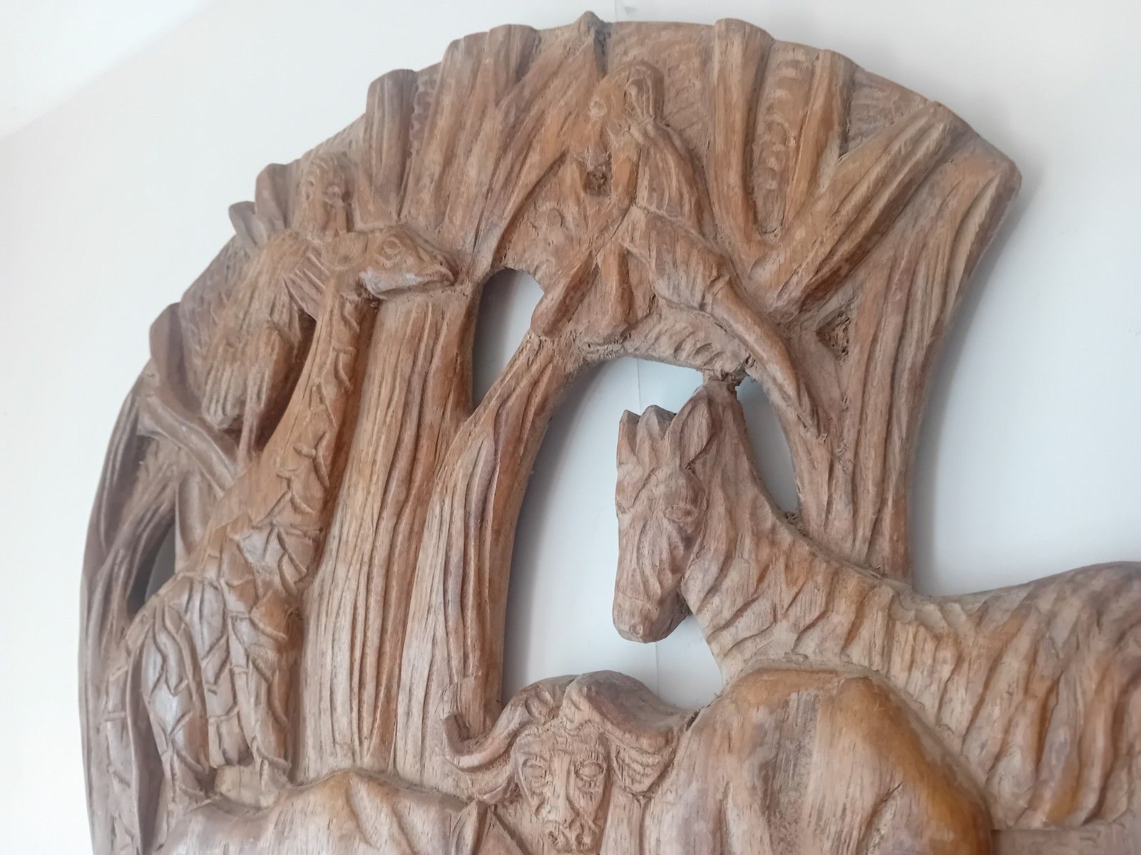 Original Mid Century Hand Carved African Circular Wall Art photo for sale