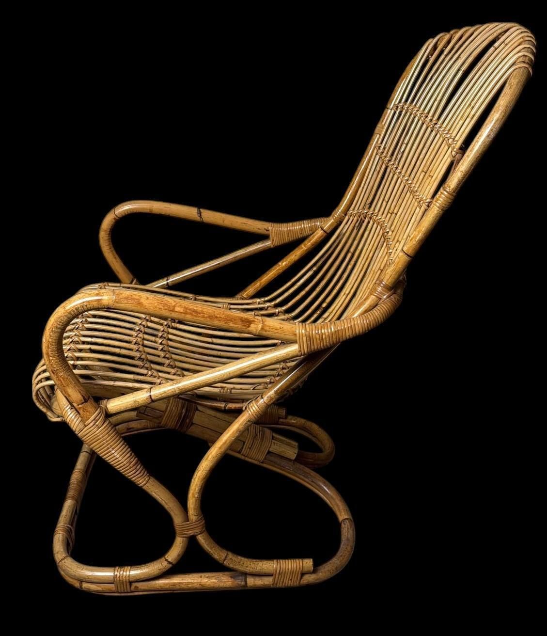 Rustic Style Large Italian Bamboo And Wicker Cane Armchair photo vinterior
